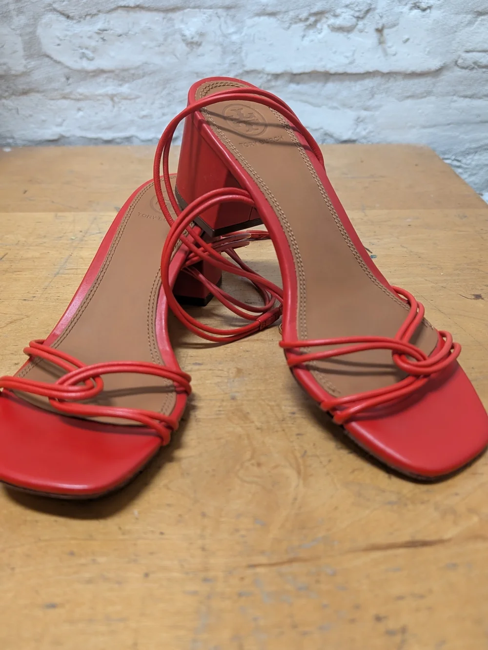 Red Tory Burch Block Heel Sandals